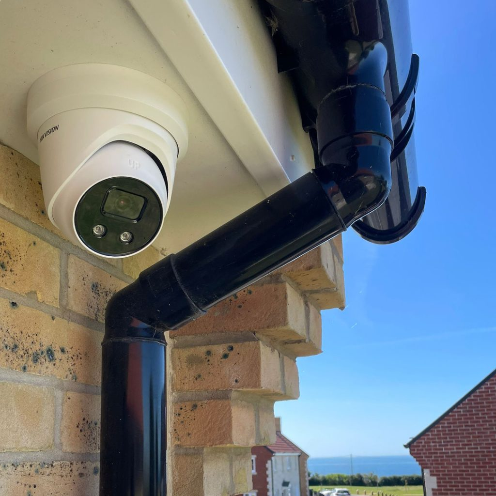 Hikvision colour night vision CCTV camera installed under eaves