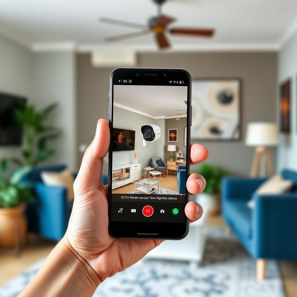 Home security app showing live CCTV feed